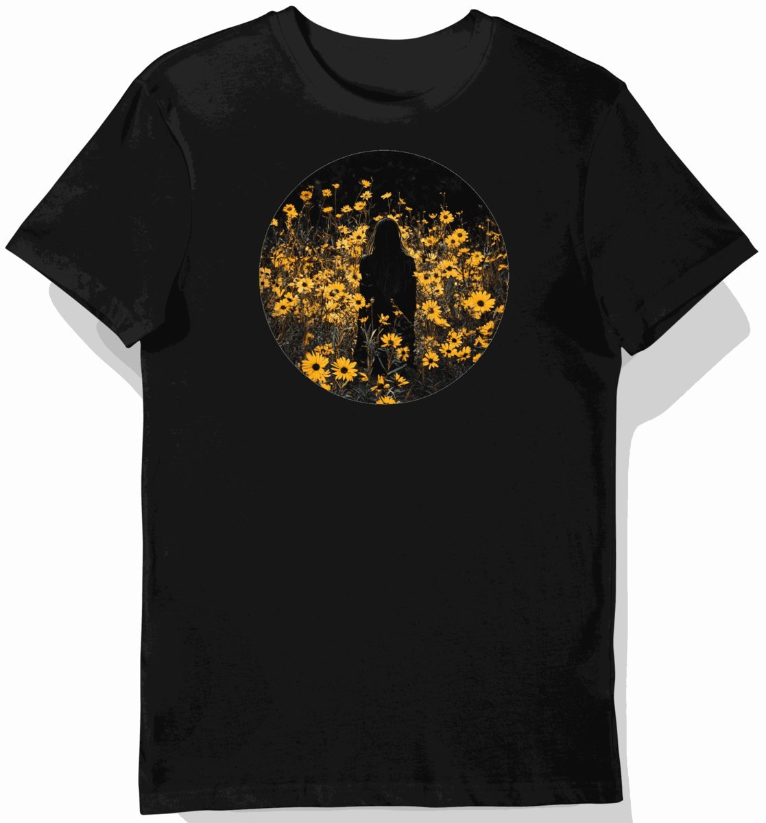 Koszulka męska czarna z motywem kwiatów z horroru XL