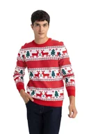 Swetry męskie - DEFACTO SWETER MĘSKI CZERWONY ŚWIĄTECZNY WZÓR Z DEKOLTEM OKRĄGŁYM M 5DA - miniaturka - grafika 1
