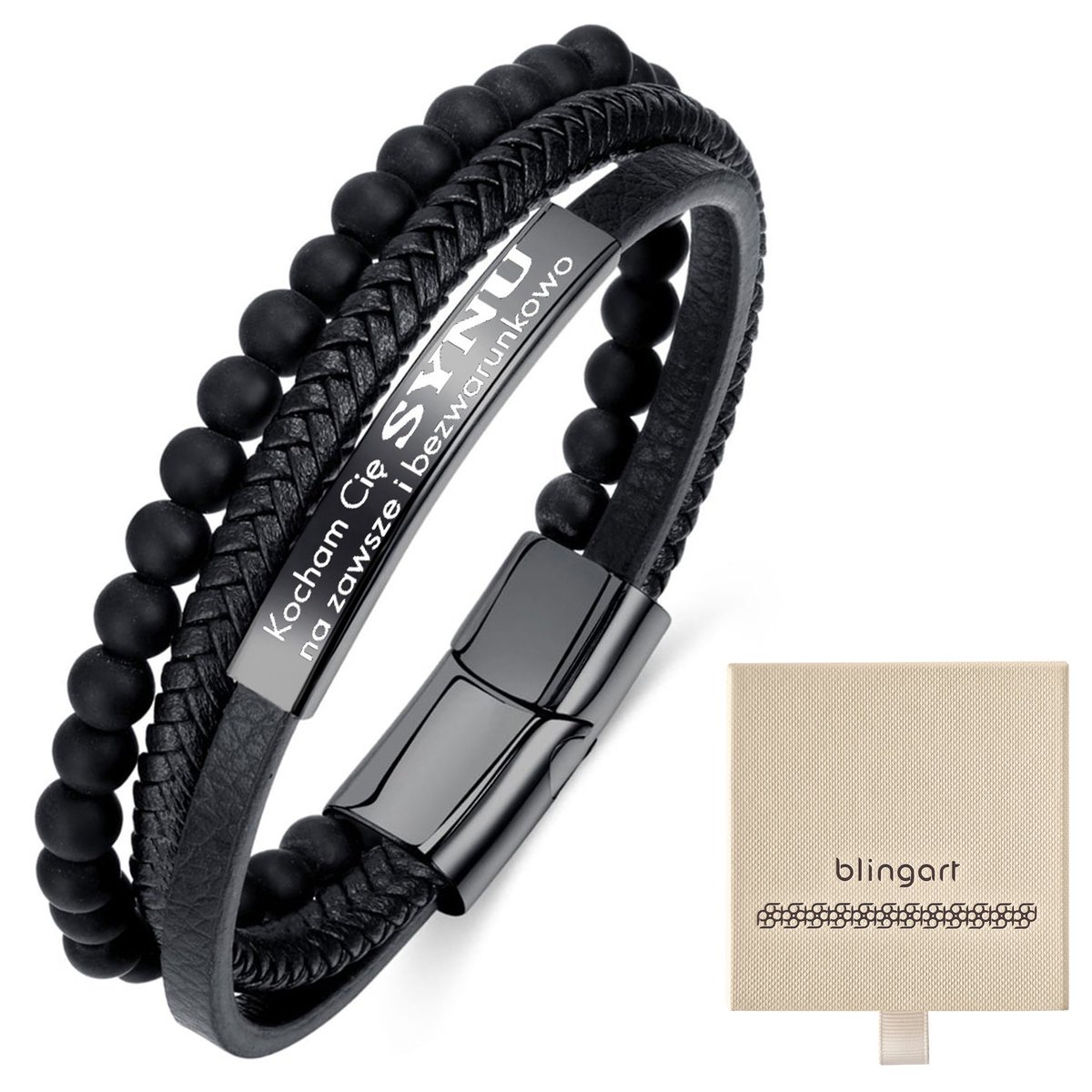 Bransoletka z GRAWEREM SKÓRZANA męska potrójna KOR