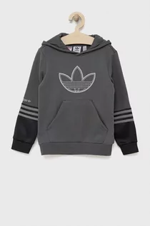 Bluzy damskie - Adidas Originals Originals bluza dziecięca kolor szary z kapturem z nadrukiem - grafika 1