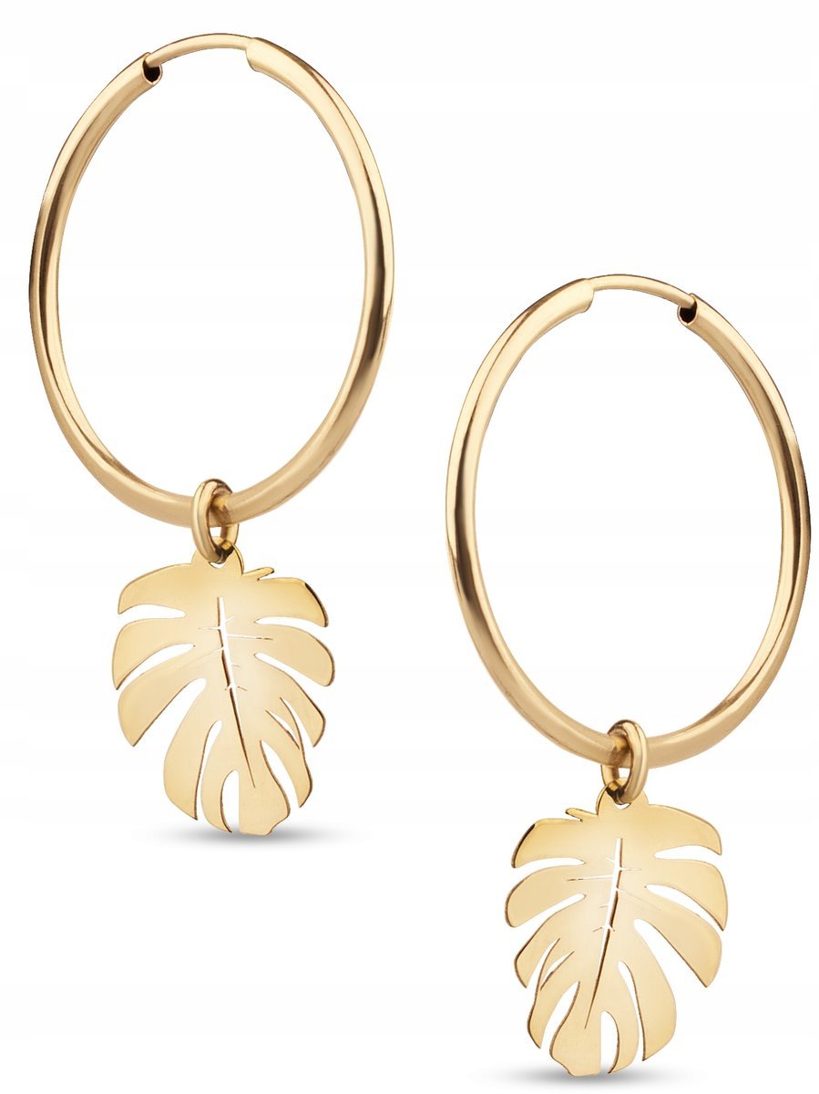 ZŁOTE KOLCZYKI KÓŁKA Z ZAWIESZKĄ MONSTERA 585 20mm
