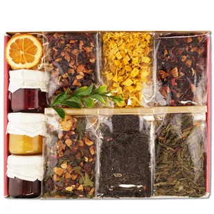 Prezent na Dzien Kobiet Pudelko Prezentowe Herbata i Słodycze Zestaw Kosz - Zestawy upominkowe - miniaturka - grafika 1