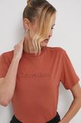 Koszulki sportowe damskie - Calvin Klein t-shirt bawełniany damski kolor brązowy - miniaturka - grafika 1
