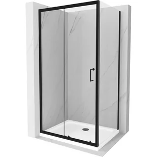 Mexen Apia kabina prysznicowa rozsuwana 100x90 cm, transparent, czarna + brodzik Flat, biały - Kabiny prysznicowe - miniaturka - grafika 1