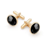 Spinki do mankietów i krawatów - Srebrne spinki do mankietów Rose Cut - czarny onyks w złotym pokryciu - miniaturka - grafika 1