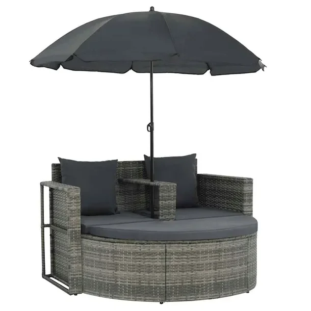 Zestaw mebli ogrodowych 2-osobowa sofa + podnóżek + parasol