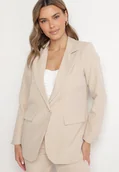 Marynarki i żakiety damskie - Beżowa Marynarka Jednorzędowa ze Wzorem Pasków Viviella - miniaturka - grafika 1