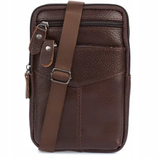 Saszetka męska do paska na ramię telefon portfel skórzana pojemna C. Brąz - Nerki - miniaturka - grafika 1