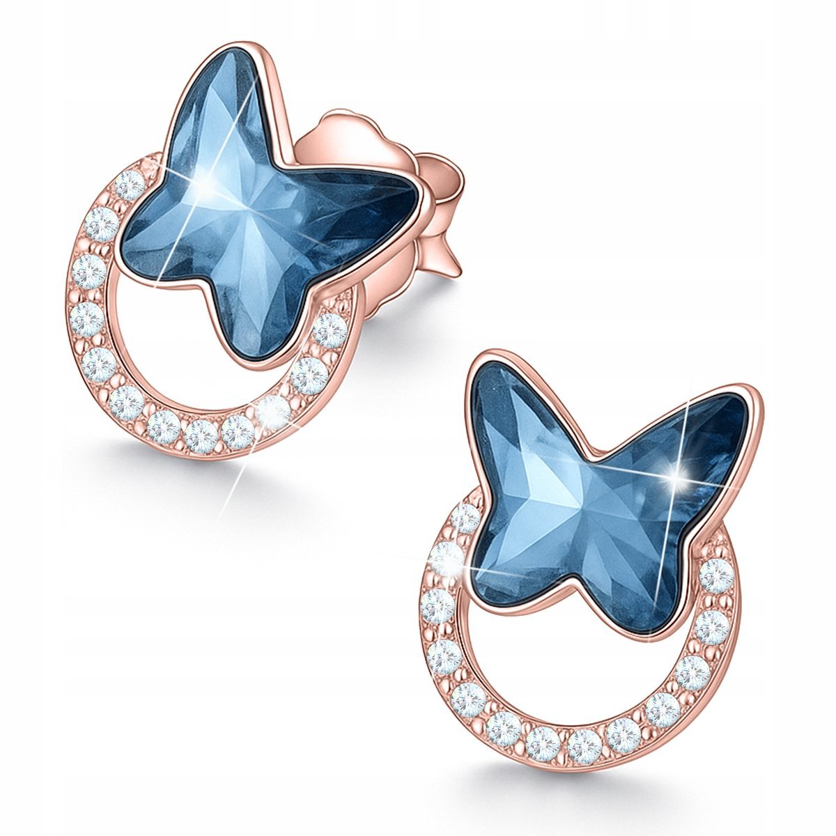 Kolczyki Pozłacane Motyle Motylki Niebieskie Skrzydła Motyla SREBRO 925