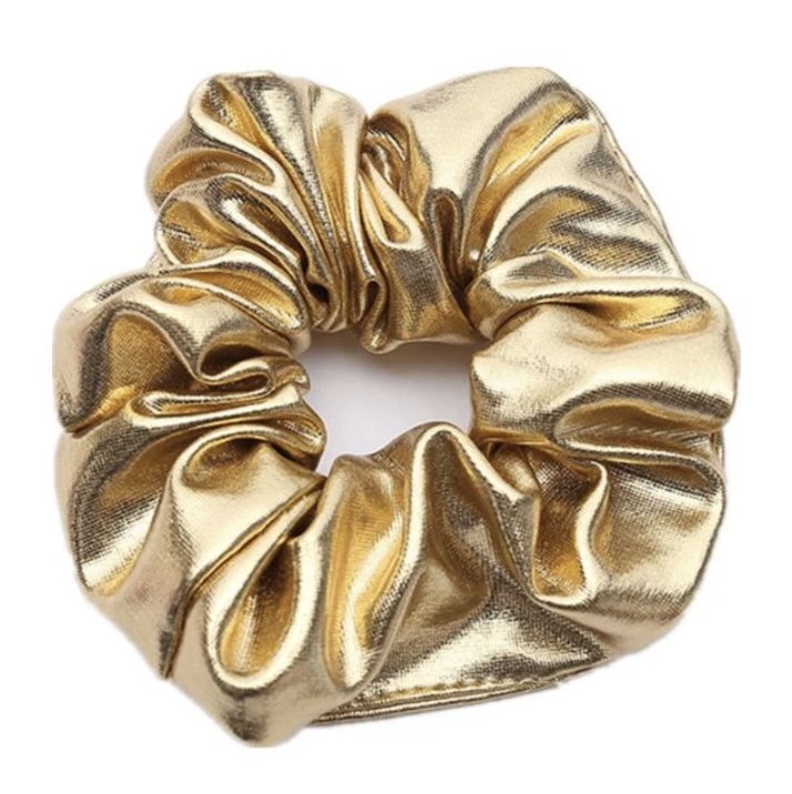 Gumka frotka scrunchie bez łączeń do włosów mała błyszcząca złota wygodna