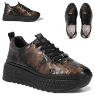 Półbuty damskie - SKÓRZANE Sneakersy Damskie FILIPPO Platforma Brązowe Eleganckie Lakier 39 - miniaturka - grafika 1