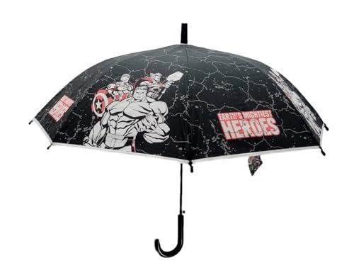 eplusm AVENGERS VENDETTA parasol ręczny kopułkowy, 8 paneli, pręty metalowe, wygodny i wszechstronny, jakość i wytrzymałość, 43 cm, materiał poliester, Czarny (Black), M, Casual