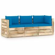 Meble ogrodowe - Ogrodowa sofa 3-os z poduszkami, impregnowane na zielono drewno kod: V-3074559 - miniaturka - grafika 1