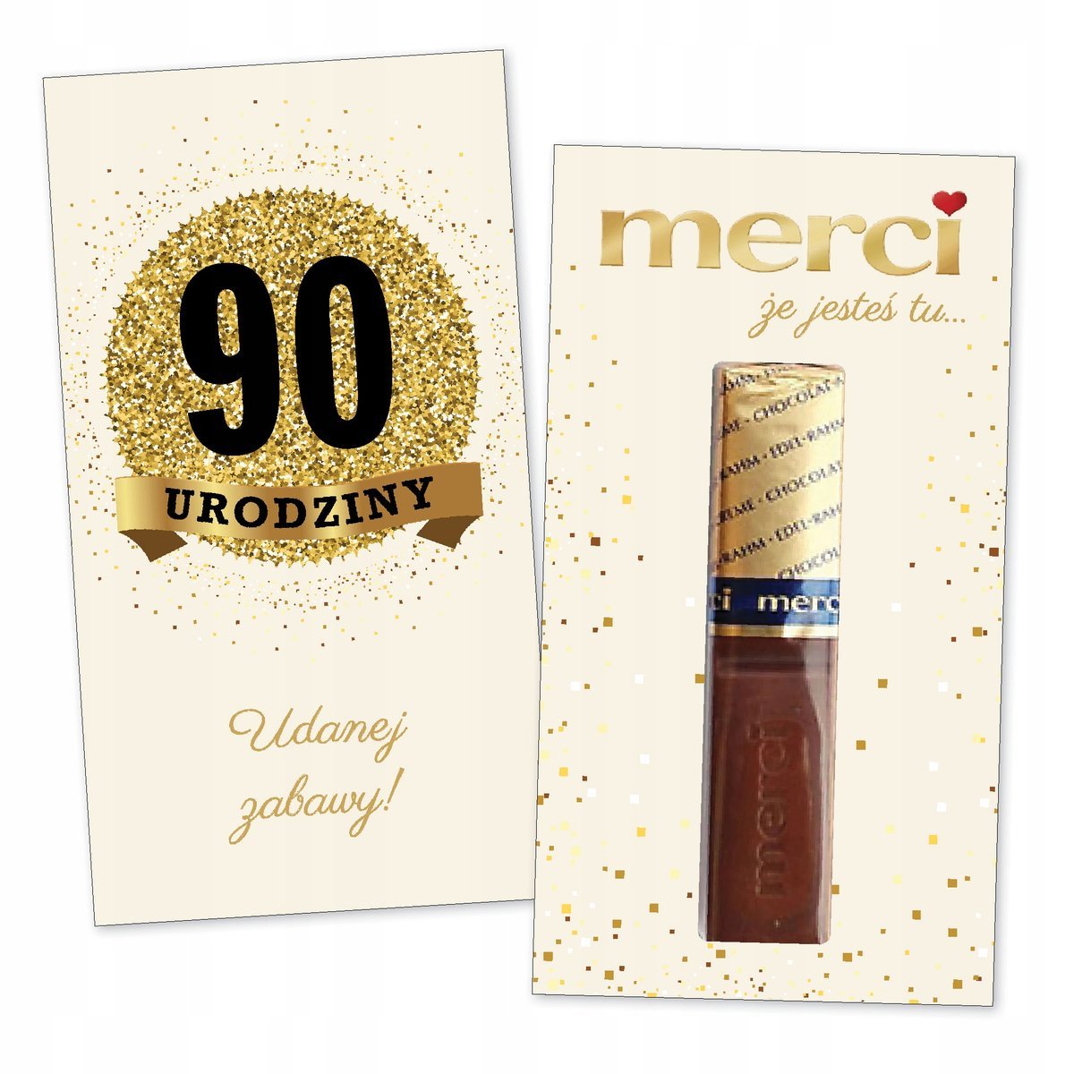 10x PODZIĘKOWANIA NA 90 URODZINY DLA GOŚCI merci lat - premium - KREMOWY