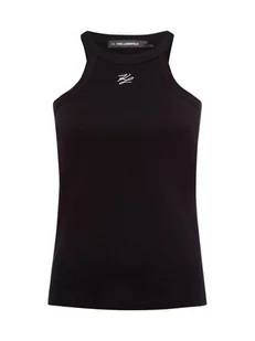 KARL LAGERFELD Top damski - Autograph Tank Kobiety Bawełna czarny jednolity, M - Koszulki i topy damskie - miniaturka - grafika 1