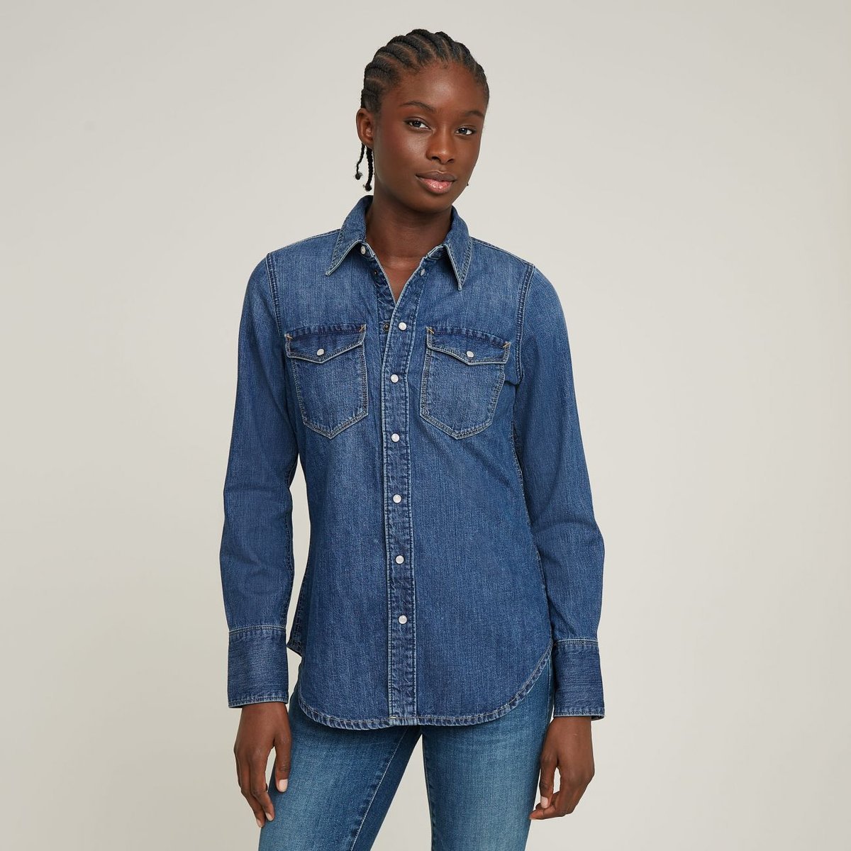 camicie donna g-star d24343-d252 slim western shirt g310 faded noosa blue