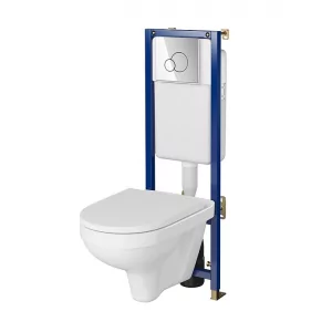 CERSANIT S701-690 SET B680 TECH LINE BASE, MISKA ZIP SIMPLEON + DESKA  PRZYCISK CHROM BŁYSZCZĄCY - Stelaże i zestawy podtynkowe do WC - miniaturka - grafika 1