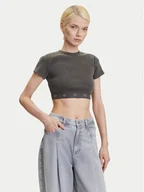 Koszulki i topy damskie - adidas T-Shirt Ribbed JD0041 Szary Slim Fit - miniaturka - grafika 1