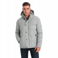 Kurtki męskie - Kurtka męska ciepła jasnoszara kaptur odpinany Ombre OM-JAHP-0203 V3 XXL - miniaturka - grafika 1