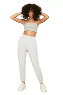 Spodnie damskie - Trendyol Damskie spodnie dresowe plus size z wysokim stanem luźne joggery, Szary, XS Duże rozmiary - miniaturka - grafika 1