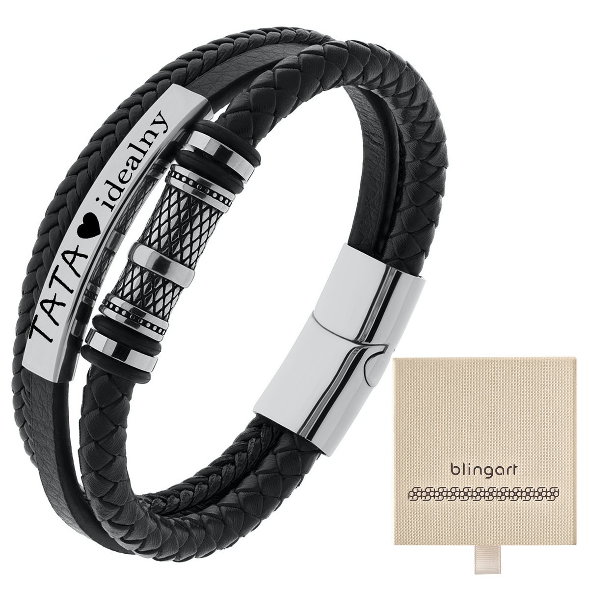 Bransoletka męska z GRAWEREM SKÓRZANA ornamenty BL