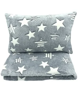 155 x 200 Komplet Kocyk Poduszka Gwiazdy szare świecący w ciemności - Koce i narzuty dla dzieci - miniaturka - grafika 1