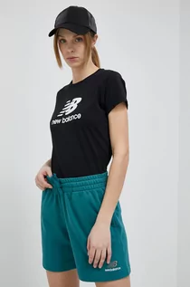Koszulki sportowe damskie - New Balance t-shirt bawełniany kolor czarny - grafika 1