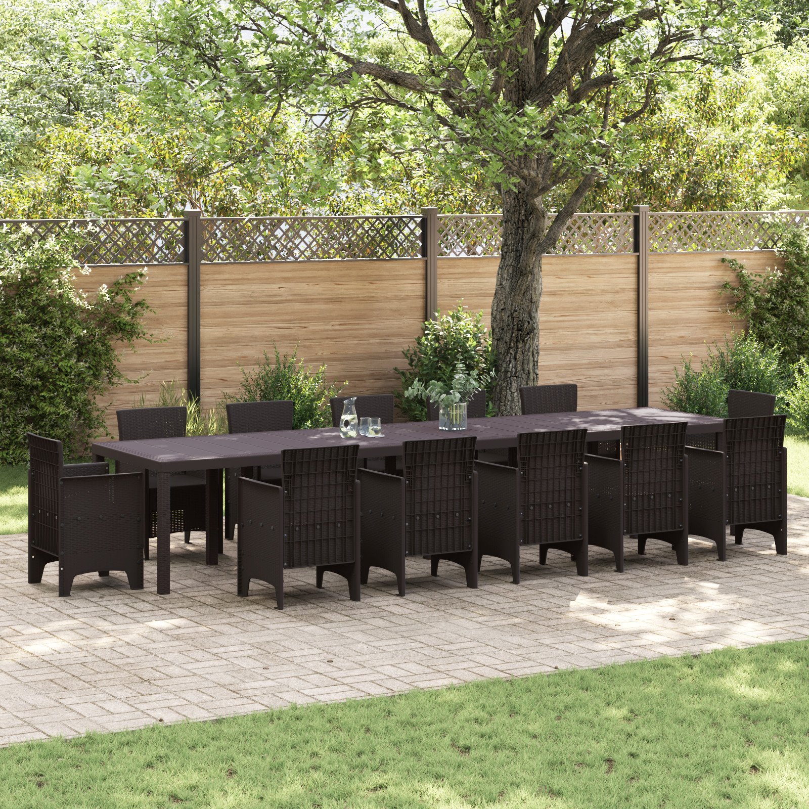 vidaXL Stół Ogrodowy Brązowy 400x100x73 cm Poli Rattan, Stół Ogrodowy Brązowy 250x100x73 cm Poli Rattan, Stół Ogrodowy Brązowy 150x100x73 cm Poli Rattan