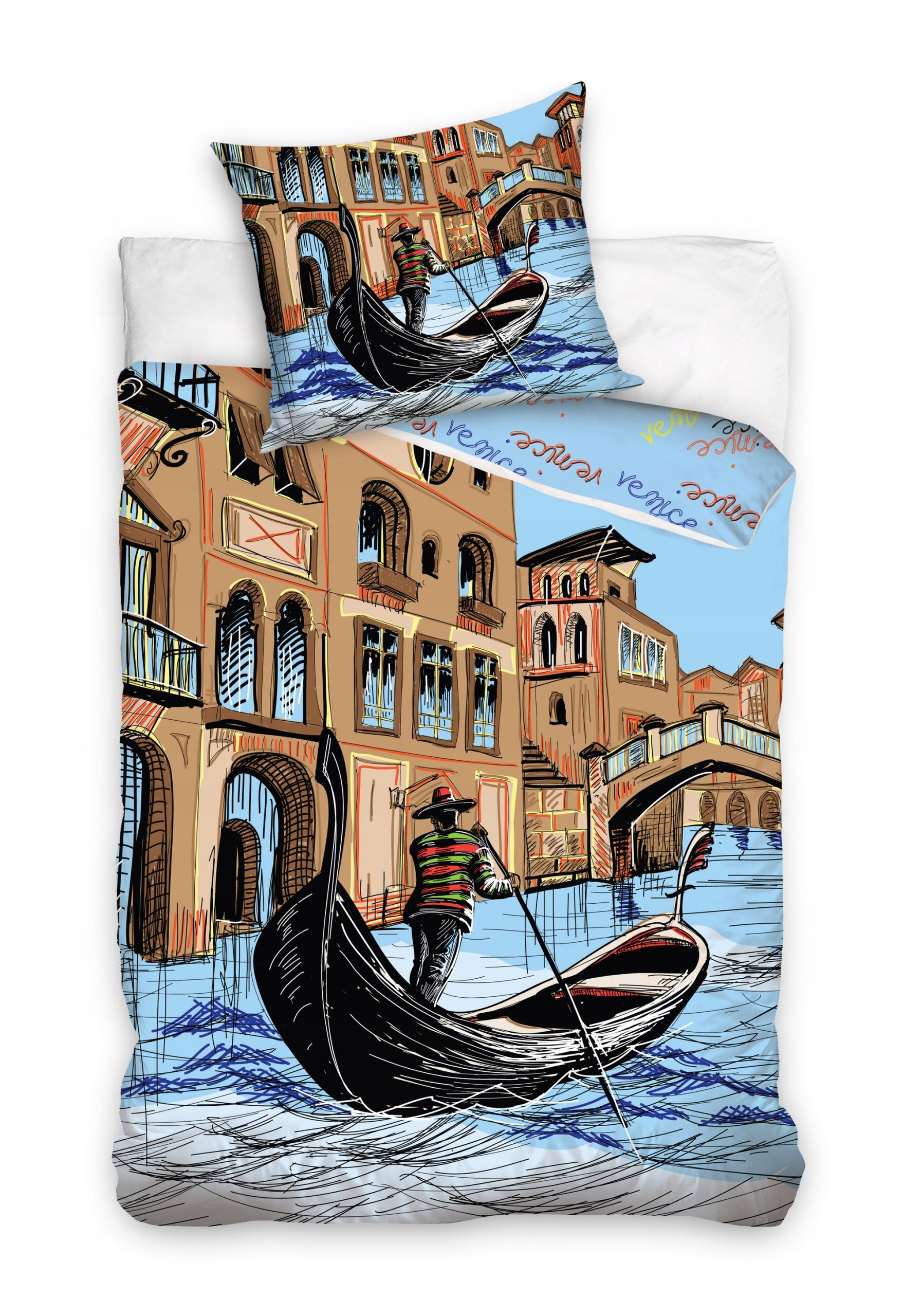 pościel młodzieżowa 140x200 bawełniana Wenecja gondola