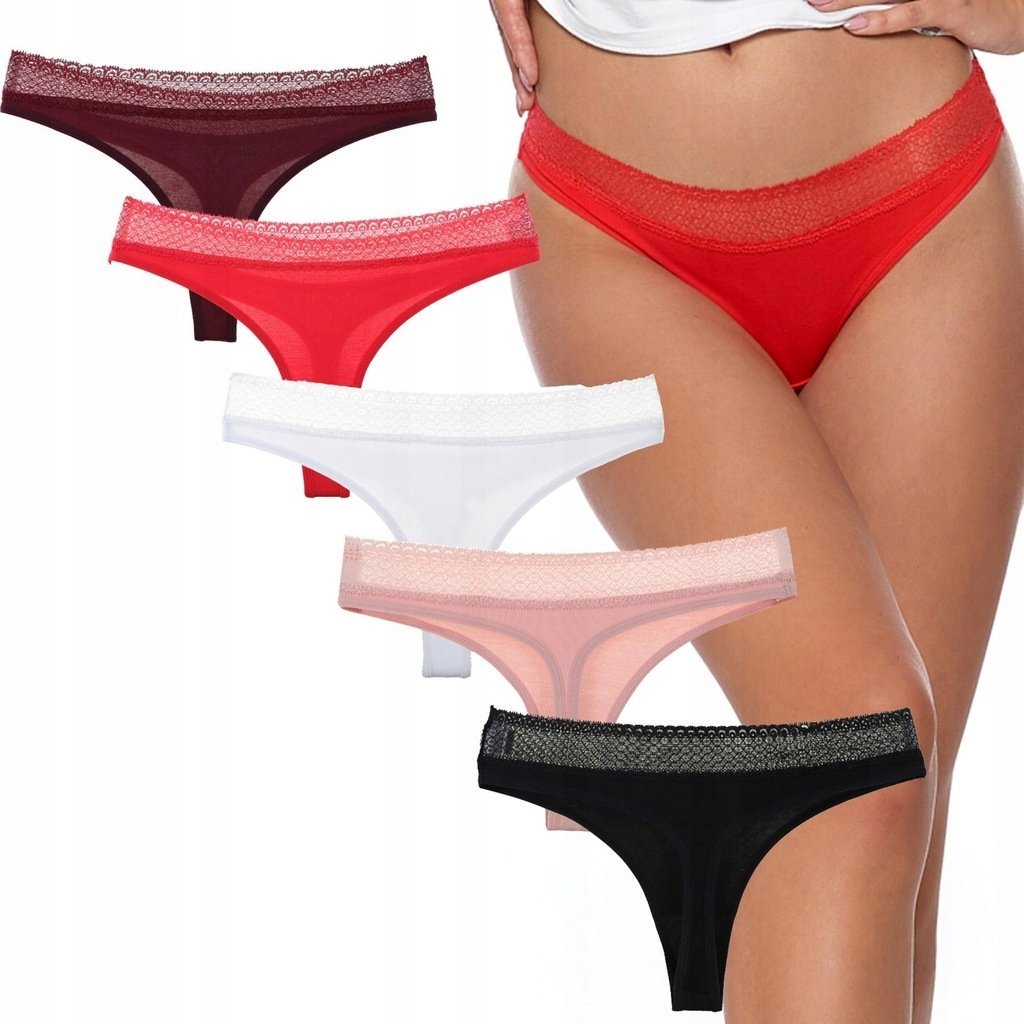 MAJTKI STRINGI 6pak DAMSKIE BAWEŁNIANE KORONKA MORAJ XL