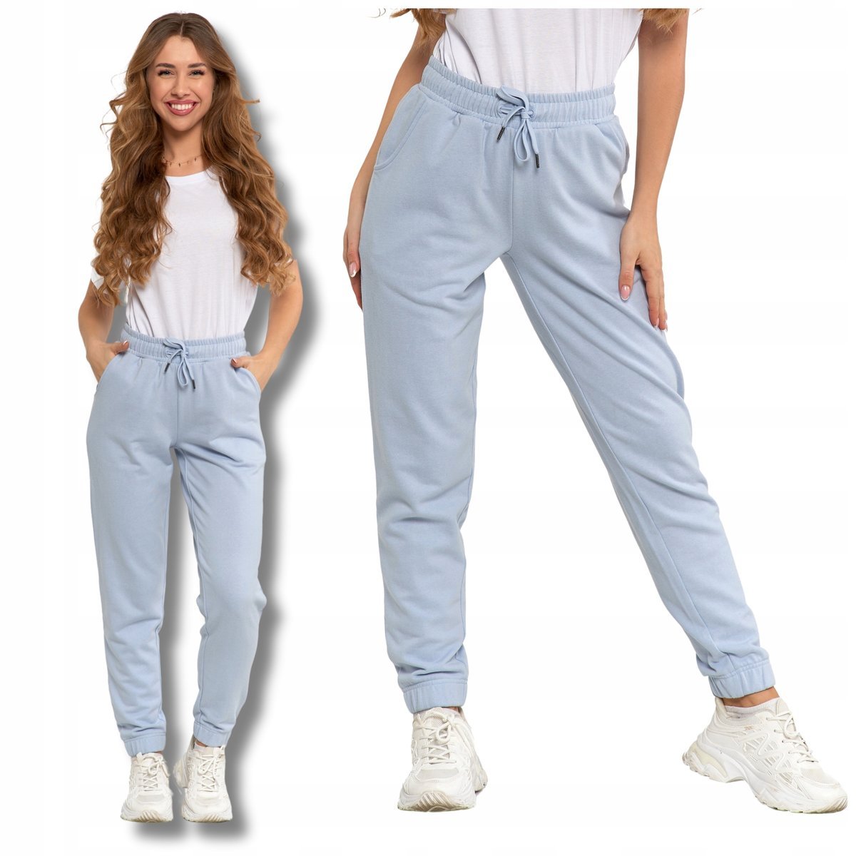 Dresowe SPODNIE DAMSKIE Gładkie z Kieszeniami i Ściągaczami MORAJ - S