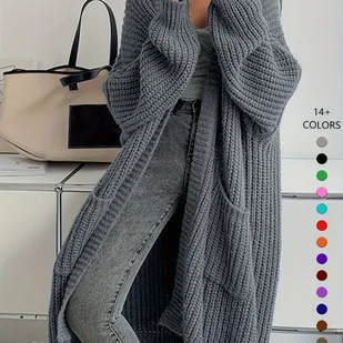 TEMU Kardigan Damski Chic do Kolan - Miękka Otwarta Przód, Warstwa na Każdą Porę Roku dla Codziennych i Formalnych Strojów - Dostępny w Beżu, Brązie, - Swetry damskie - miniaturka - grafika 1