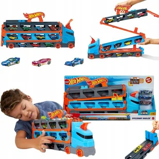 Hot Wheels Transporter Tory Wyścigowe 2w1 Mega Wyścigowy + Autka Prezent - Samochody i pojazdy dla dzieci - miniaturka - grafika 1