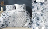 Pościel - Pościel satynowa 140x200 biała niebieska kwiaty zapinana na suwak KARO Satin - miniaturka - grafika 1