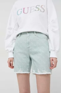 Guess szorty damskie kolor zielony wzorzyste high waist - Spodenki damskie - miniaturka - grafika 1