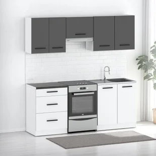 Kuchnia Nowoczesna Modułowa Mała Z Blatem 2m Biała Biały Mat Szary Mat - Meble kuchenne - miniaturka - grafika 1