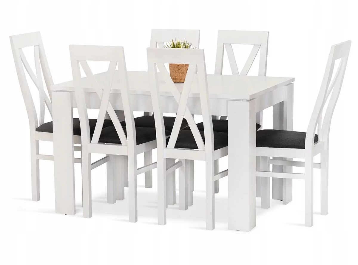 Komplet zestaw WANDA stół 120 +6 krzeseł biały