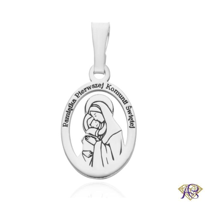 Srebrny medalik Ag 925 rodowany I komunia MDC089R