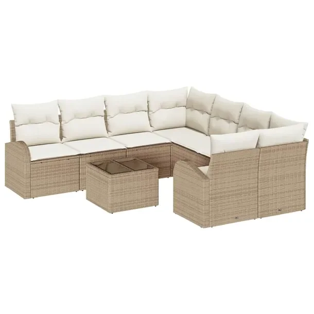 Modułowy Zestaw Sof Ogrodowych z Stołem, Beżowy, Naturalny Rattan
