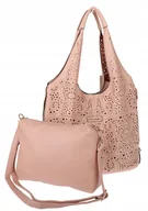 Torebki damskie - Torebka Damska włoskiej marki CHARRO Ażurowa 2w1 Worek shopper CH28 różowa - miniaturka - grafika 1