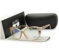 Okulary korekcyjne, oprawki, szkła - Damskie kocie okulary zerówki do komputera BLF filtr EST-115K-15 Estillo - miniaturka - grafika 1