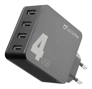 Ładowarka do sieci CellularLine Multipower 4 Smartphone Detect 4 x USB port 42W ACHUSB442WK) Czarna - Ładowarki do telefonów - miniaturka - grafika 1