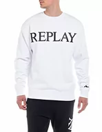 Bluzy męskie - Replay bluza męska 100% bawełna, 001 White, 3XL - miniaturka - grafika 1