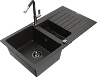 Zlewozmywaki z baterią - Mexen Matias zlewozmywak granitowy 1,5-komorowy z ociekaczem i baterią kuchenną Flora, czarny/złoty - 6502-75-670401-07-B - miniaturka - grafika 1