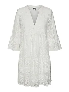 VERO MODA Damska tunika VMHONEY LACE 3/4 V-Neck Tunic WVN Top, Snow White, XL, Snow White - Koszulki i topy damskie - miniaturka - grafika 1