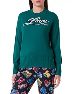 Swetry damskie - Love Moschino Damski sweter z długim rękawem Comfort Fit, zielony, 44 - grafika 1