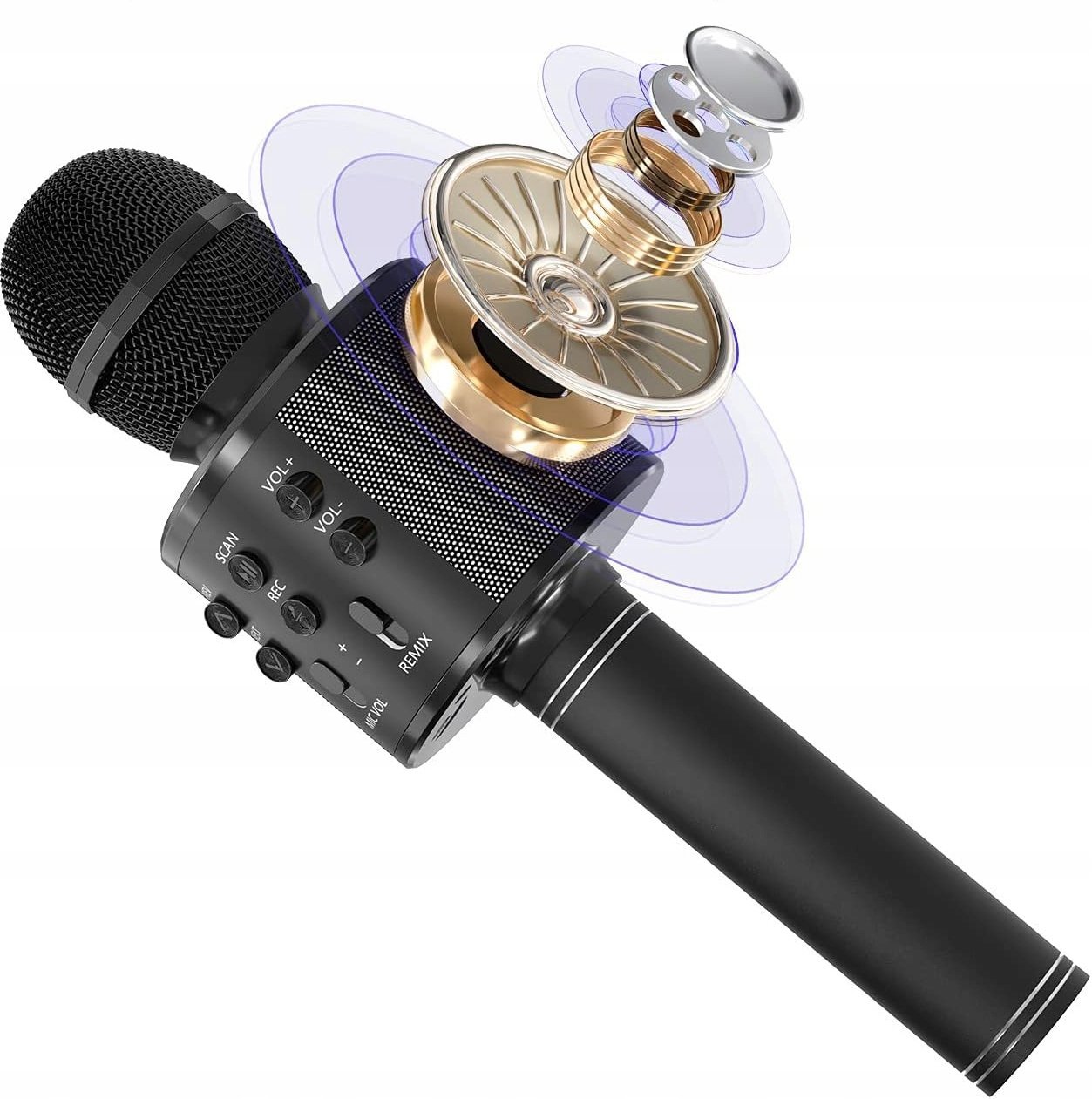 Mikrofon Maxy Mikrofon karaoke z głośnikiem podświetlenie RGB czarny LXUM10C