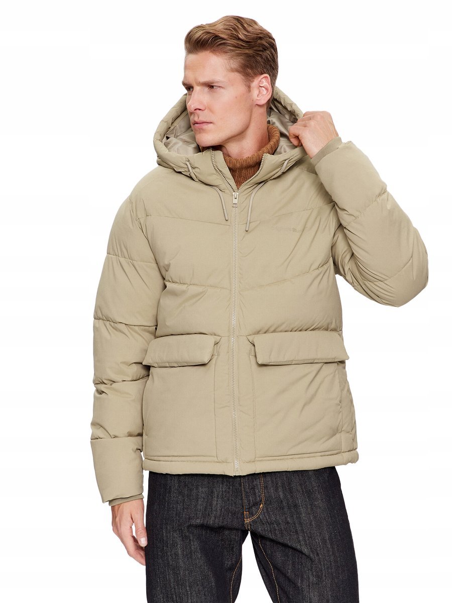 JACK&JONES BEŻOWA MĘSKA KURTKA ZIMOWA Z KAPTUREM DO BIODER XL 6BA