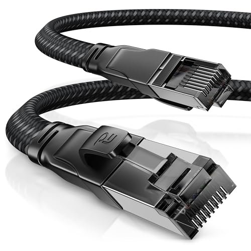 CSL 15 m CAT 8.1 kabel sieciowy płaski 40 Gbits - płaszcz bawełniany - kabel krosowy LAN - CAT 8 Gigabit RJ45 Ethernet Cable - prędkość 40000 Mbits - płaski kabel - kabel instalacyjny - Cat 6 Cat 7