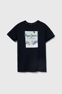 Koszulki dla chłopców - Pepe Jeans t-shirt bawełniany dziecięcy RAFER kolor granatowy z nadrukiem - grafika 1